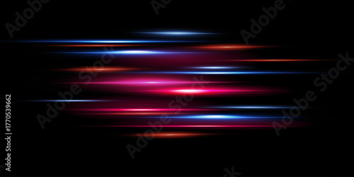 Motion light effect for banners. Blue lines. The effect of speed on a blue background. Red lines of light, speed and movement. Vector lens flare.	
