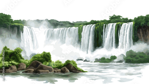Iguazu Falls. Iguazu Falls hand drawn watercolor illustration