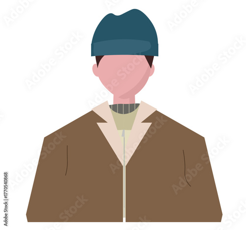 冬服の男性。コートを着た男性。ニット帽。ベクターイラスト