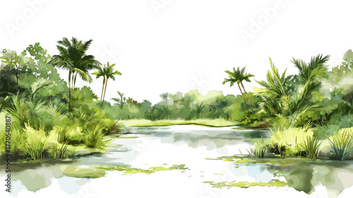 Kaw Marshlands. Kaw Marshlands hand drawn watercolor illustration