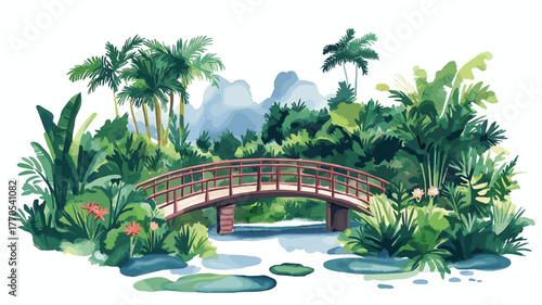Medellin Botanical Garden. Medellin Botanical Garden hand drawn watercolor illustration