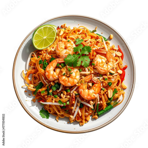 Vibrant Stirfried Noodles with Shrimp and Fresh Herbs