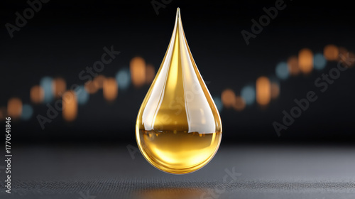 Crude oil market reaction to fed policy shown by golden oil drop with financial chart background