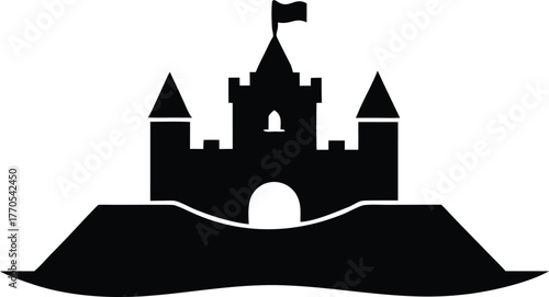 Beach sandcastle icon. Summer holiday travel vector silhouette.
