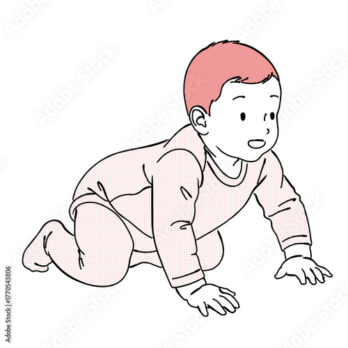 這い這い（ハイハイ）している赤ちゃんのイラスト,ベビー,乳幼児,成長,育児,ベクター