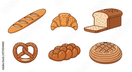ifferent kinds of bread vector art, flat design