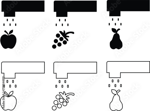 Washing fruits silhouette vector set of clean food and hygiene icons for kitchen health and safety design projects
