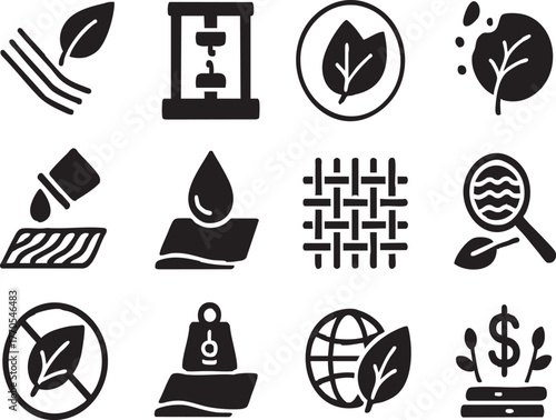 Plant-Based Textile Research Icons Set