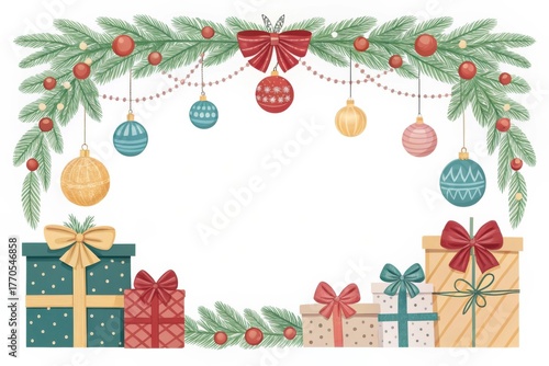Christmas Garland and Presents Border