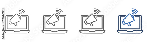 
outline icon sheet digital marketing with computer, speaker and signal design