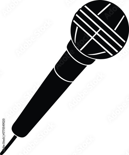 Studio mic silhouette. Broadcast or podcast audio equipment vector.