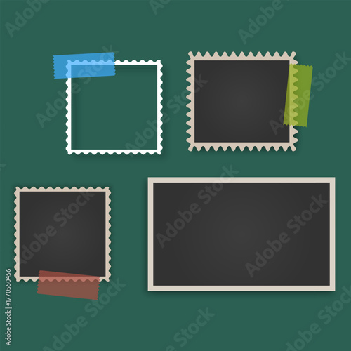Old photo postcard, old photo frames in vector