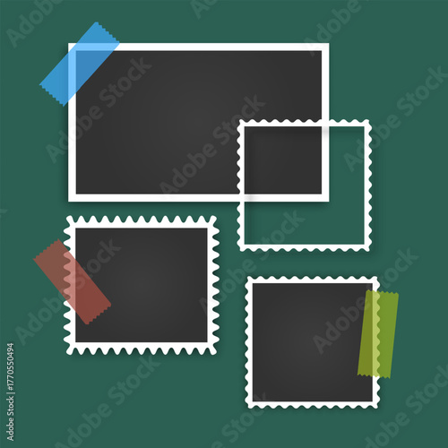 Old photo postcard, old photo frames in vector