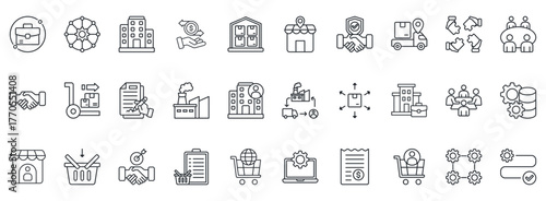Business To Business Icon Set. Contains Icons That Are Relevant For Business. Designed In Vector Outline Style