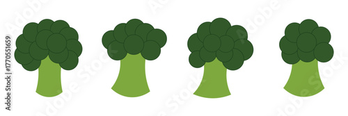 A set of fresh green broccoli in a colorful design. Isolated vector illustration on a white background.