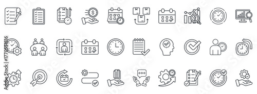 Time Management Icon Set. Contains Icons That Are Relevant For Business. Designed In Vector Outline Style