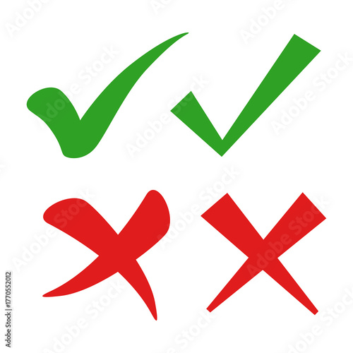 check mark and cross symbols in flat styles