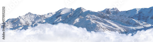 Photography View of mountain top through clouds on isolated transparent background