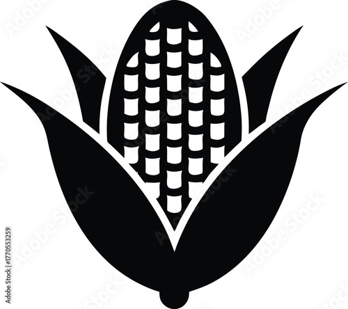 Corn cob silhouette. Sweet corn vegetable food vector icon.