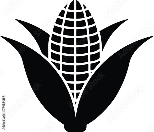 Corn cob silhouette. Sweet corn vegetable food vector icon.