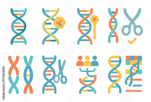 Abstract dna helix sequences: colorful genetic patterns with scissors and mutations