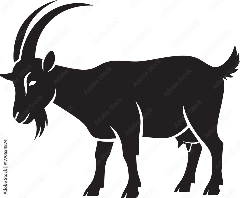 Fototapeta premium Adobe Illustrator Artwork Black and White Goat Silhouette - Ideal for Farm, Nature & Animal-Themed Designs