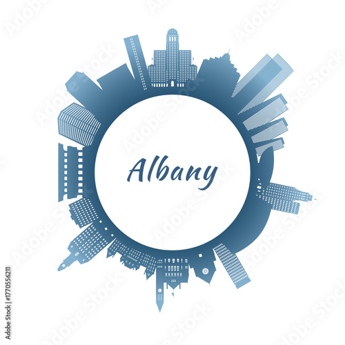 Albany skyline with colorful buildings. Circular style. Stock vector illustration
