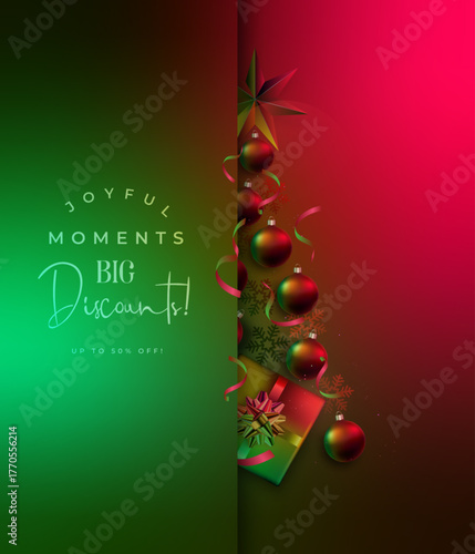 Joyful Christmas holiday design featuring vibrant ornaments and festive neon colors for celebration