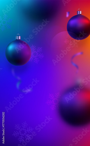 Xmas stories template. Colorful gradient background with floating ornaments creates festive atmosphere