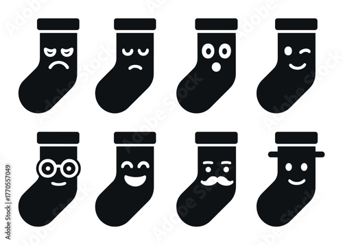 Playful black stockings display with various expressions on dark background
