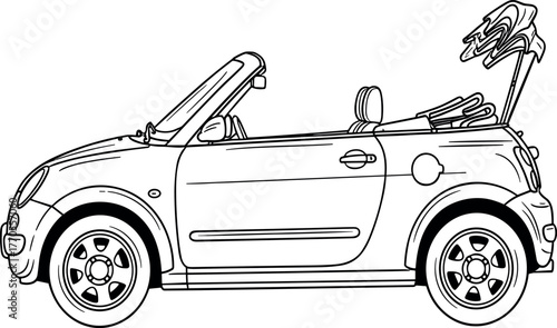 Detailed Convertible Car Folding Roof Vector Line Art Drawing