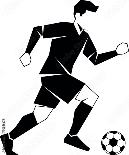 Geometric Soccer Player Dribbling Silhouette Vector Icon