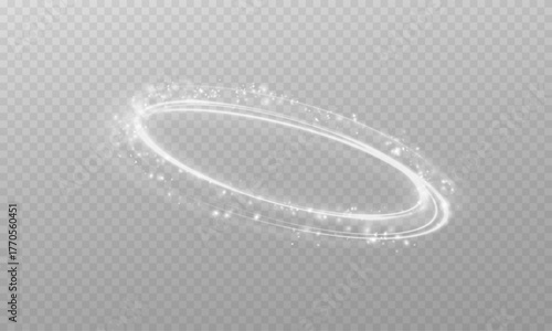 White light swirls on a transparent background. A realistic Christmas illustration of sparkling silver spiral lines. Vector graphics.