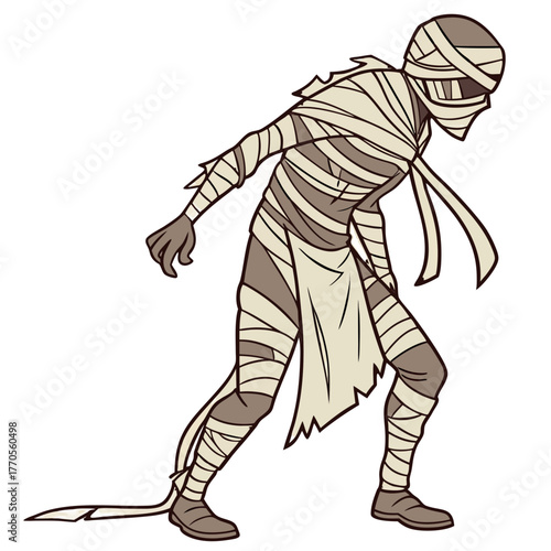 Halloween Mummy Vector Illustration – Scary Cartoon Character Wrapped in Bandages – Egyptian Undead Monster Icon for Horror or Costume Design