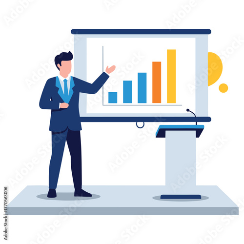 Young caucasian male presenting business growth chart in conference room