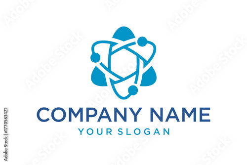 Abstract Blue Atom Molecule Logo Design for Science Technology Company