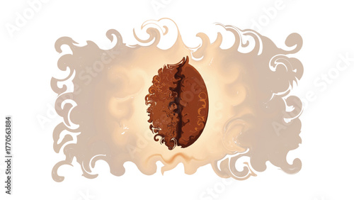 Abstract coffee bean illustration with swirling steam effect on a soft brown background, perfect for coffee branding, packaging, or café design themes.