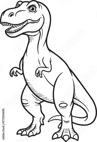 kids coloring pages, Outlined cartoon Tyrannosaurus Rex dinosaur is posing on a white transparent background