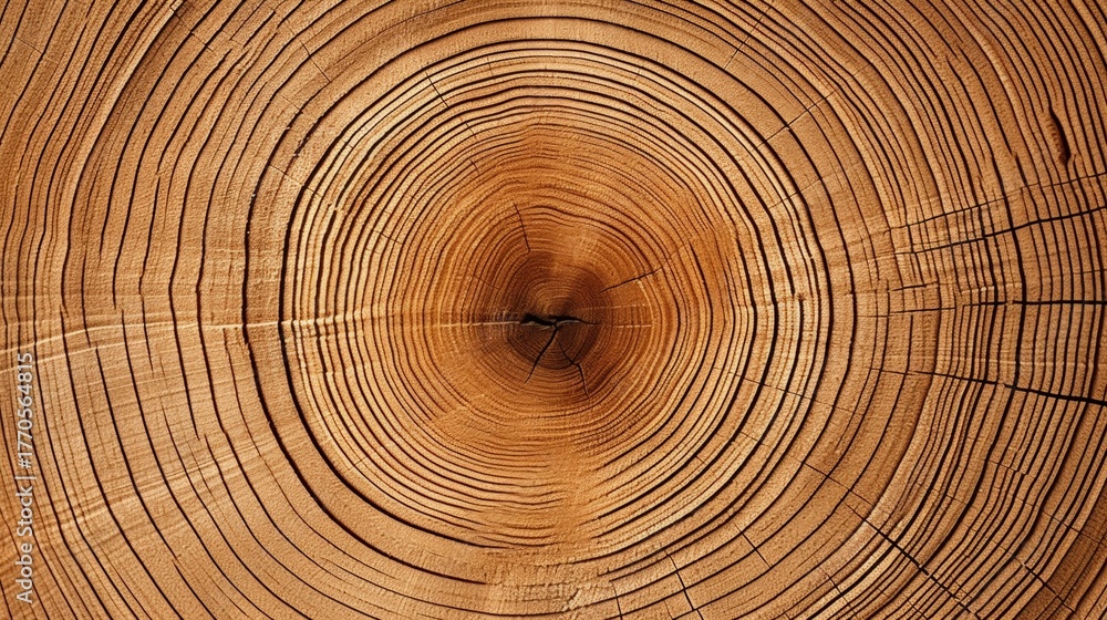 Naklejka premium A close-up view of tree rings, showcasing the intricate patterns and colors of natural wood, symbolizing growth and age.