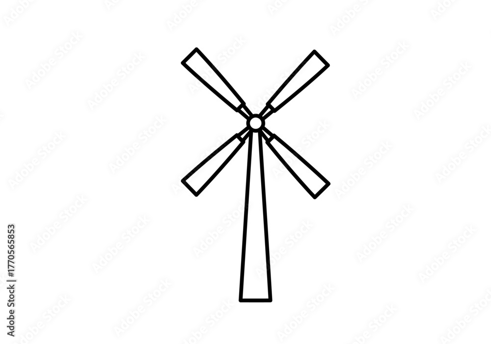 Fototapeta premium A black and white line drawing of a classic fourbladed windmill