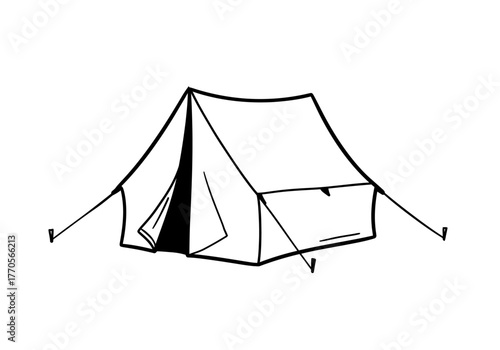 A line drawing of a camping tent on a white background