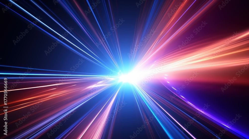 Obraz premium A vibrant display of light beams radiating outward, creating a dynamic and energetic visual effect.