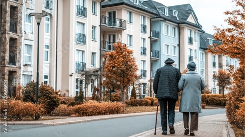 Wallpaper Mural An elderly couple walking down a street in front of a residential building. Torontodigital.ca