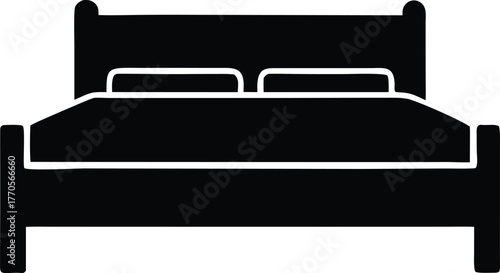 Simple bed silhouette graphic. Furniture for rest and relaxation vector.