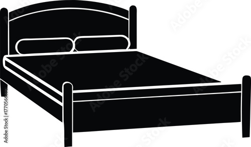 Simple bed silhouette graphic. Furniture for rest and relaxation vector.