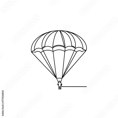 Parachute Minimalist Single Line Drawing Concept for Extreme Adventure Sports