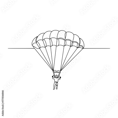 Parachutist Descending with Open Parachute, Active Lifestyle