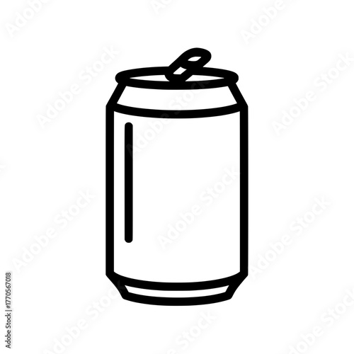 Simple black line art icon of an open aluminum beverage can for a soda