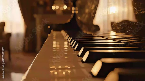 cinematic piano tuts with bokeh background of living room. 4k UHD quality.