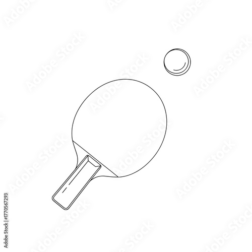 Minimalist outline vector icon of a ping pong paddle and ball equipment